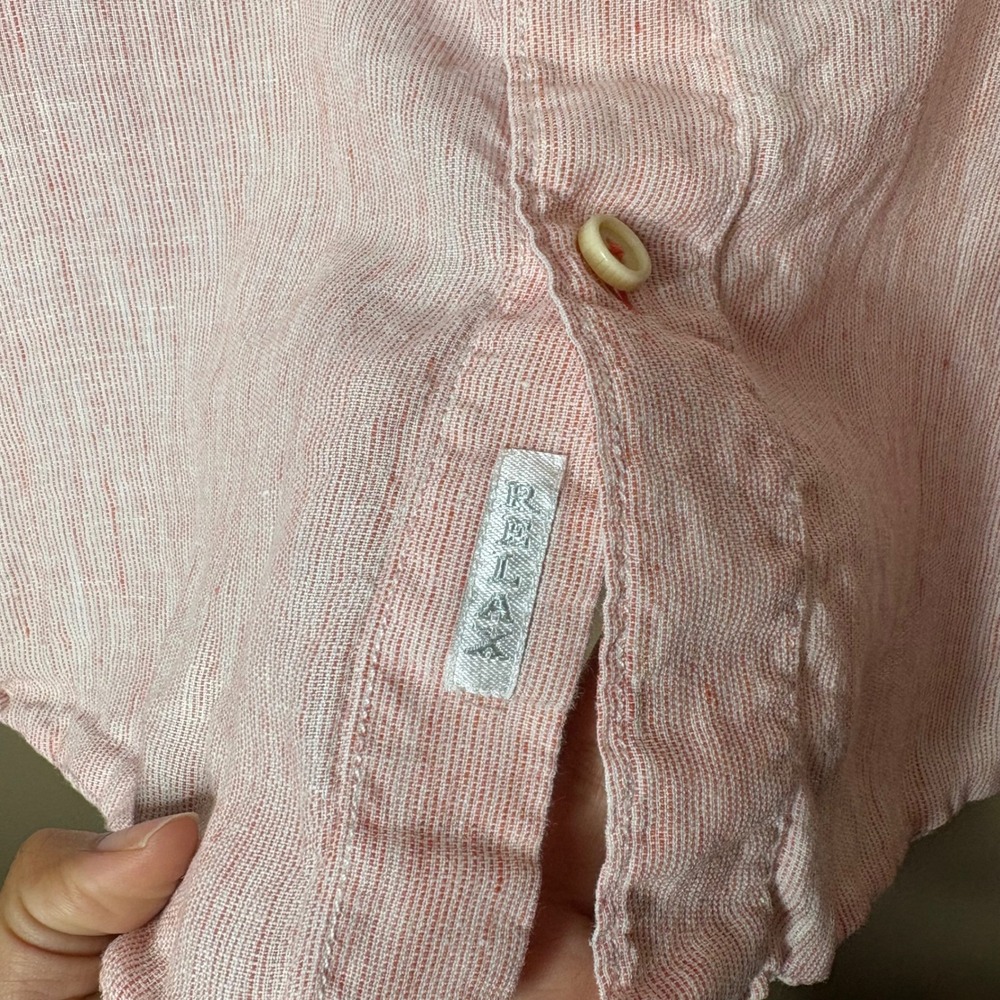 Tommy Bahama Relax Mens Large Pink White Striped 100% Linen Button Front Shirt - Picture 7 of 8